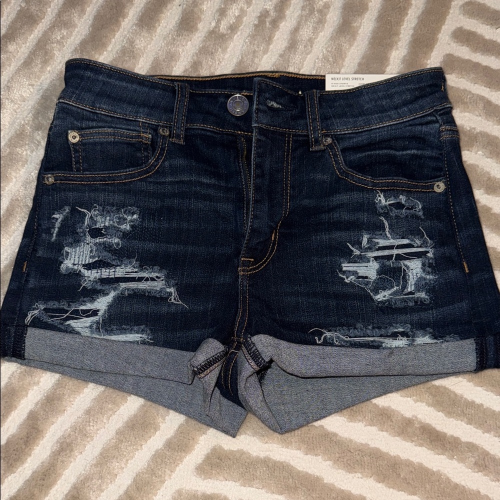American Eagle Dark Blue Distressed Jean Shorts